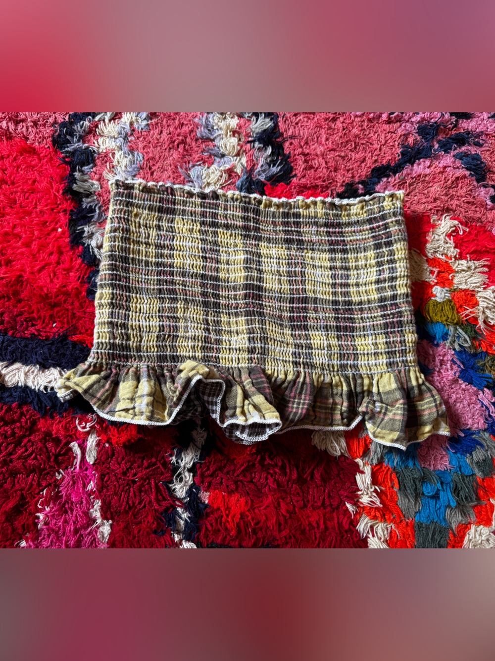 Y2K does 70s Brown and Yellow Plaid Tube Top - Picture 6 of 6